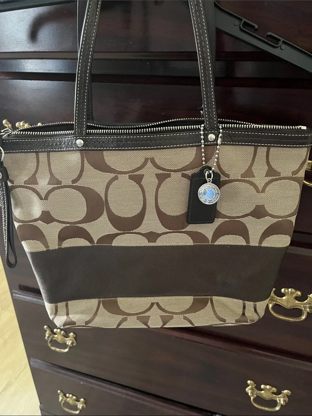 Coach Brown Signature Canvas Tote with Coin Pouch